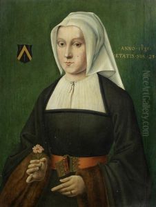 Portrait Of A Lady Of The Chaulnes Family, Half-length, In A Black Dress And White Bonnet, Holding A Carnation