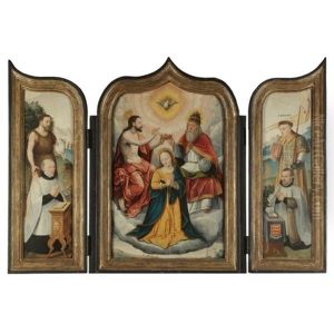 The Coronation Of The Virgin, Saint John The Baptist With Kneeling Donor And Saint Baldwin With A Kneeling Donor (triptych) by Bartholomaeus Bruyn the Elder