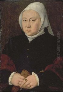 Portrait Of A Lady, Bust-length, In A White Headscarf With A Fur Stole Attached By A Gold Chain, Holding Her Gloves by Bartholomaeus Bruyn the Elder