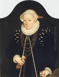 Portrait Of A Lady, Wearing Black, With A Gold Chain And A White Embroidered Head-dress