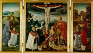 The Crucifixion And Donors Kneeling At The Foot Of The Cross by Bartholomaeus Bruyn the Elder