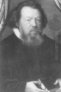 A Portrait Of A Gentleman, Half Length In A Dark Coat And Ruff Holding A Book Against Green Drapes... A Portrait Of A Gentleman, Half Length In A Dark Coat And Ruff Holding A Book Against Green Drapes...