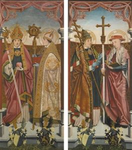 The Four Church Fathers: Saints Gregory And Jerome; Saints Augustine And Ambrose by Bartholomaeus (Barthel) Bruyn the Younger