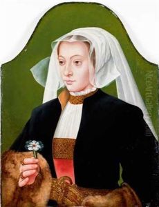 Portrait De Femme En Buste En Coiffe Blanche Tenant Un Oeillet by Bartholomaeus (Barthel) Bruyn the Younger