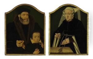 Portrait Of A Gentleman And His Son (+ Portrait Of A Lady; Pair) by Bartholomaeus (Barthel) Bruyn the Younger