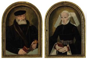 Portrait Of A Gentleman With A Glove And A Book (+ A Portrait Of A Lady Holding A Prayer Book; 2 Works) by Bartholomaeus (Barthel) Bruyn the Younger
