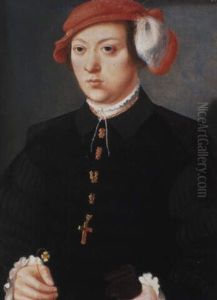 Portrait Of A Young Man Wearing A Feathered Cap And Holding A Pair Of Gloves