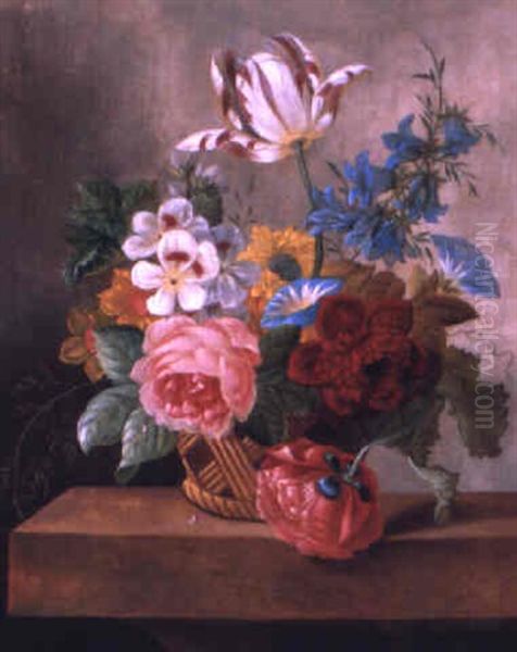 Still Life With Roses And Other Flowers In A Basket - view 1