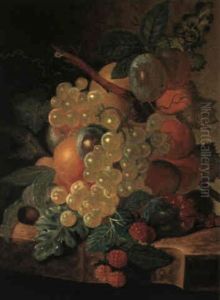 Still Life With Plums, Grapes, Peaches, Raspberries And Currants On A Ledge by Cornelis De Bruyn