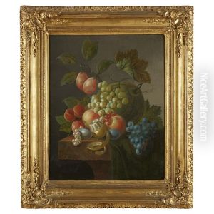 Mixed Fruits With Draped Cloth On A Stone Ledge by Johannes Cornelis de Bruyn