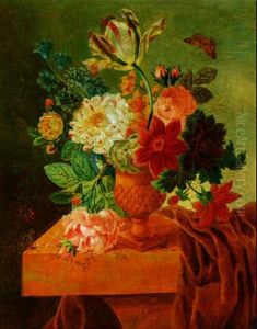 Blumenstrauss In Einer Ornamentierten Tonvase by Johannes Cornelis de Bruyn