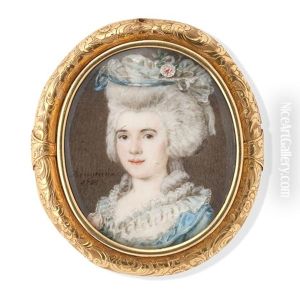 A Portrait Miniature Of A Young Lady Wearing A Blue Dress by Daniel Bruyninx
