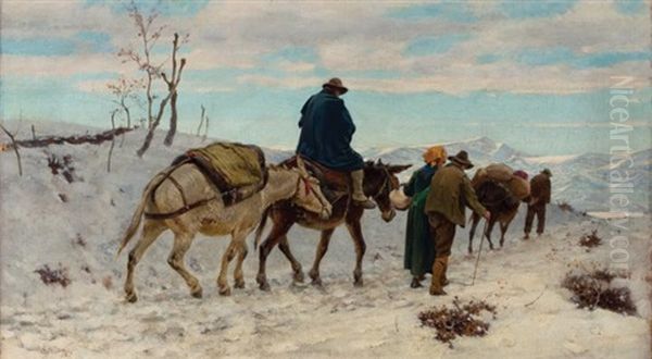 Travelers On A Road, Winter - view 1