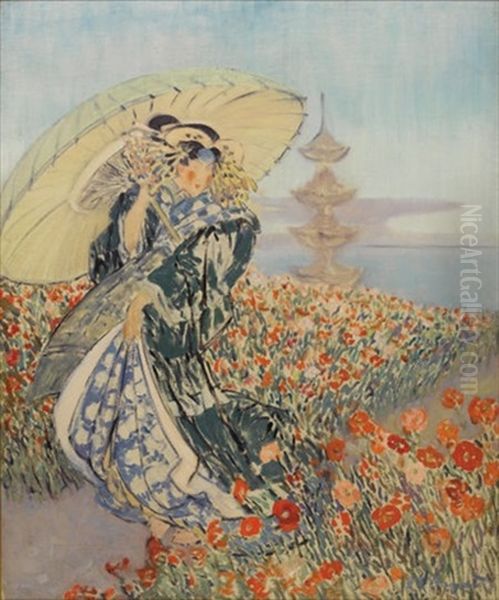 Japanese Woman In Flower Garden - view 1