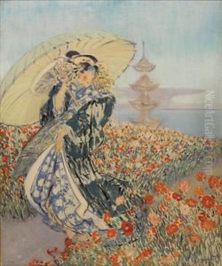 Japanese Woman In Flower Garden by Everett Lloyd Bryant