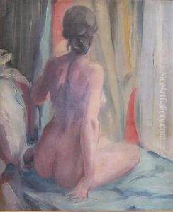 Impressionist Portrait Of A Nude Seated With Her Back To The Viewer by Everett Lloyd Bryant