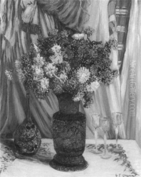 Floral Still Life With Stemware And Vase - view 1
