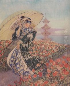 Japanese Woman Amongst The Flowers by Everett Lloyd Bryant