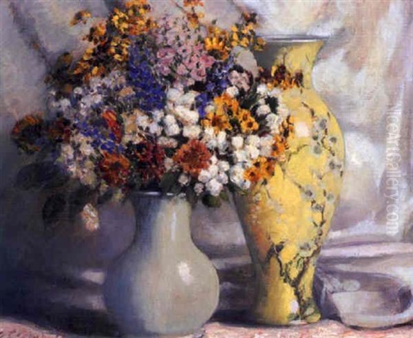 Yellow And White Flowers In A White Vase - view 1