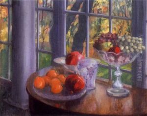 Still Life On A Demi Lune Table By A Garden Window