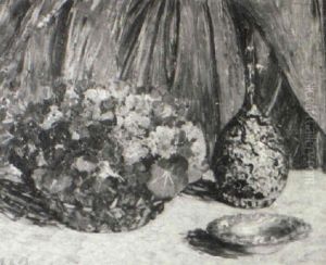 Still Life With Basket Of Flowers And Vase