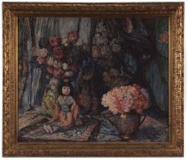 Still Life With Chrysanthemums And An Asian Doll - view 1
