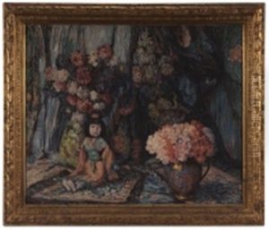 Still Life With Chrysanthemums And An Asian Doll