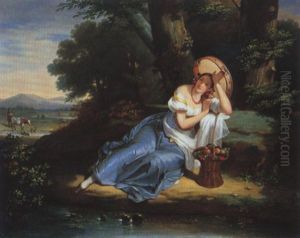 Suditalienische Landschaft Mit Rastender Junger Frau by Karl Pavlovich Bryullov