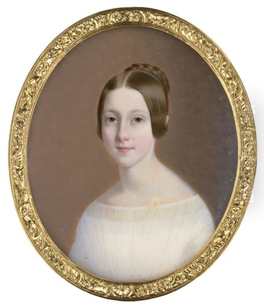 Portrait Der Amanda Du Crest De Villeneuve (1829-1883), Geb. Le Francois, Gemahlin Des Alexandre-marie Du Crest De Villeneuve, In Weisem Kleid - view 1