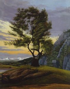 Patagonische Landschaft Mit Einzelnem Baum Vor Abendhimmel by Eduard Von Buchan