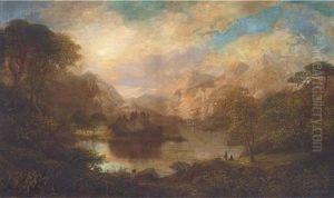 Figures On The Bank Of A Loch, With A Ruined Castle Beyond