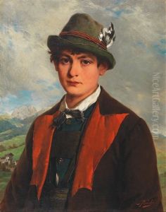 Portrait Of A Boy With The Dolomites In The Background by Josef Bueche