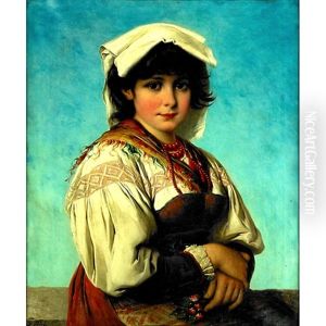 A Young Woman In Peasant Dress by Josef Bueche