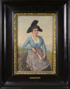 Portrait Of A Young Lady With A Fan by Josef Bueche