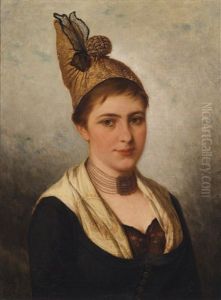 Junge Frau In Tracht Mit Goldhaube by Josef Bueche