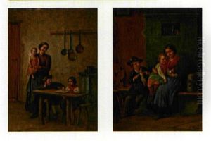 Kinder In Der Stube (+ Another; Pair) by Josef Bueche