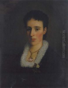 Portrait Einer Dame In Schwarzem Kleid Mit Spitzenruschenkragen