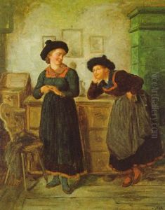 Tirolerinnen Aus Dem Passeiertal (?) In Einem Interieur Stehend by Josef Bueche
