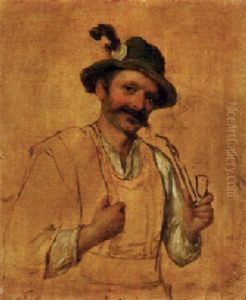 Tyrolean Man Smoking A Pipe by Josef Bueche