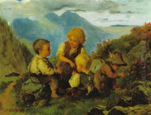 Kinder Beim Almrauschpflucken by Josef Bueche