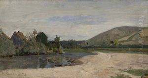 Landschaft Bei Weimar Mit Hausern Am Flus by Karl Buchholz