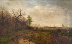 Landschaft Mit Pferdefuhrwerk Und Bach by Karl Buchholz