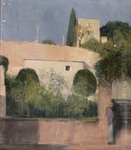 Romisches Gartenhaus Mit Figur by Wilfried Buchmann