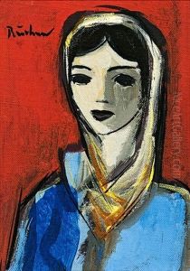 Woman With A White Headscarf by Carl Buchner
