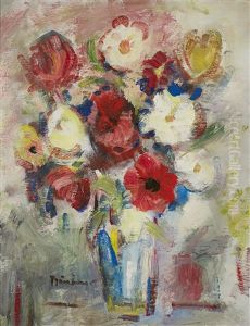 Still Life With Flowers In A Glass Vase by Carl Buchner