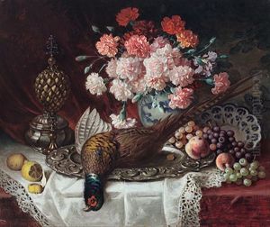 Prachtvolles Stilleben Mit Nelkenstraus, Ananaspokal, Fasan Und Fruchten Prachtvolles Stilleben Mit Nelkenstraus, Ananaspokal, Fasan Und Fruchten