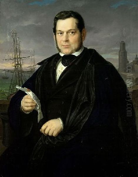Portrat Gustav Lepper Vor Hafenkulisse - view 1