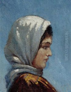 Junge Bauerin Mit Weissem Kopftuch by Frank Buchser