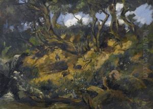 Waldboschung Mit Kaninchen by Frank Buchser