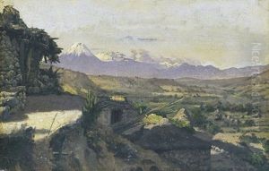 Sonnige Landschaft Mit Steinhutten Sonnige Landschaft Mit Steinhutten